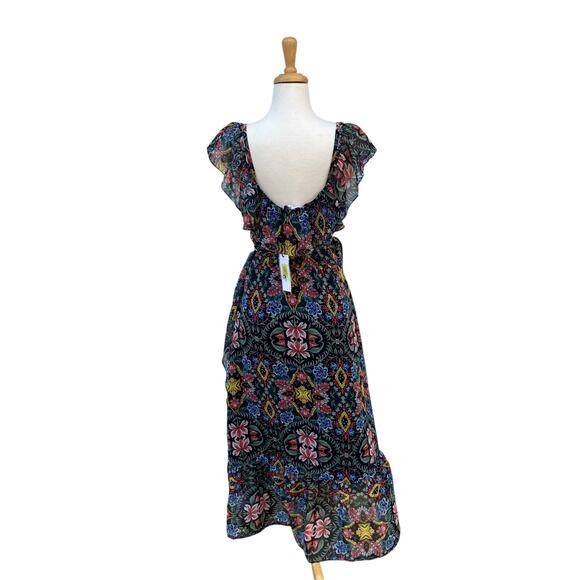 Rebecca Minkoff Midi Dress Med NWT Floral Chiffon True Wrap Ruffled Boho Coastal - Picture 8 of 16